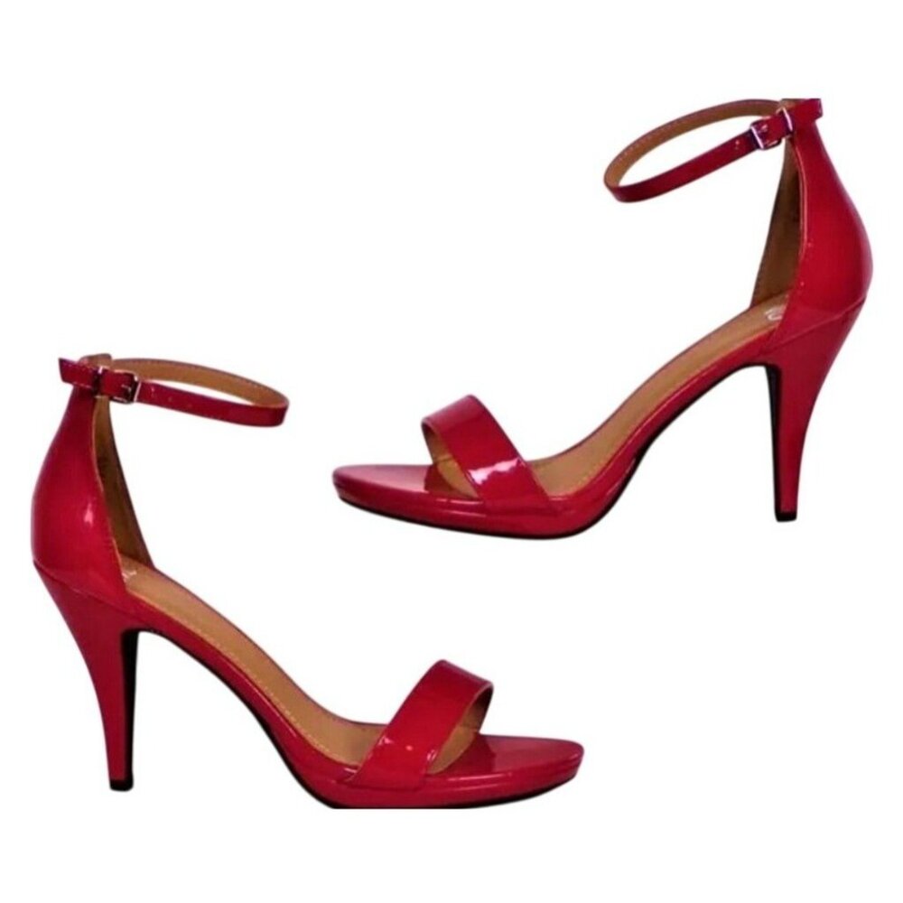 CM Women's Leather Ankle Strap Stiletto Heels Sandals Red‎ Size 9M - Picture 4 of 14